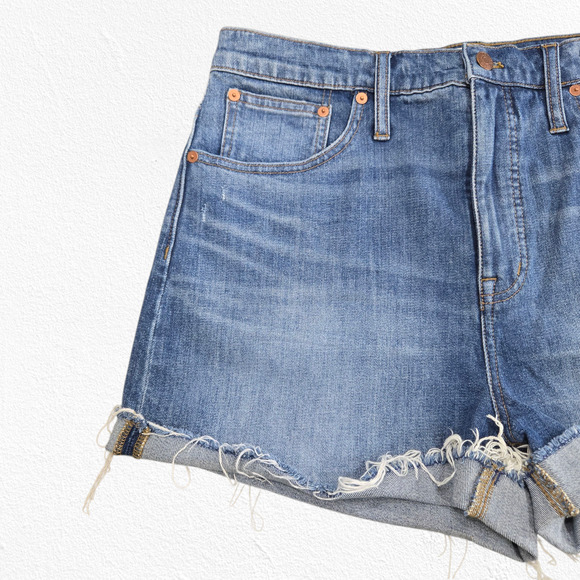 Madewell Medium Wash High-Rise Denim Shorts Size 31 NWT Raw Hem Rolled Cutoffs - Picture 2 of 11